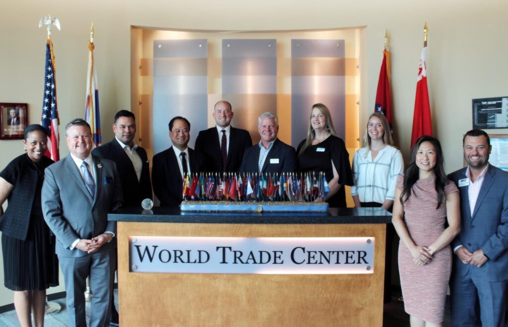 International trade round table participants from the Arkansas World Trade Center, International Trade Administration, Arkansas District Export Council, National Association of District Export Councils, and the Arkansas Economic Development Commission.